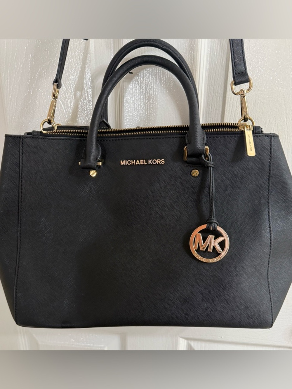 ** FAIR CONDITION- CALLOUTS **Michael Kors Black Leather Satchel - Picture 2 of 16